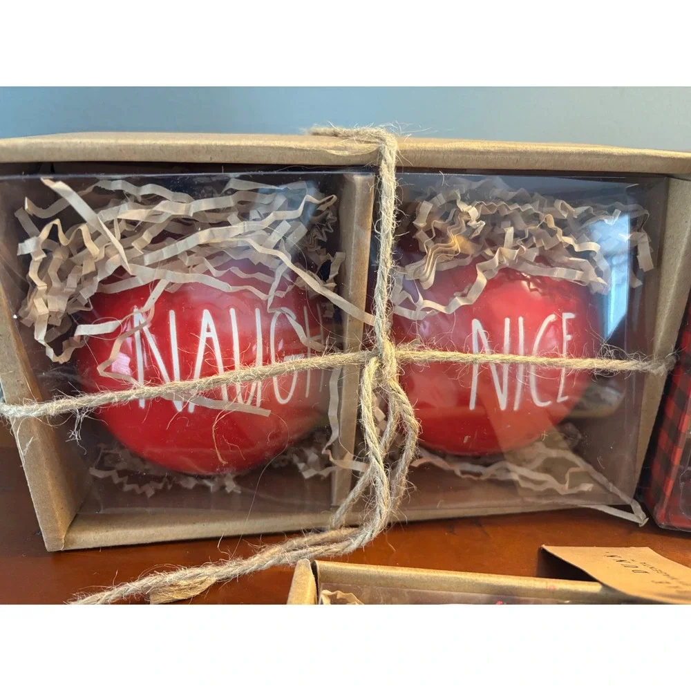 Rae Dunn Christmas Ornament Bundle Naughty Nice Feliz‎ Navidad It's Lit 7pc Set